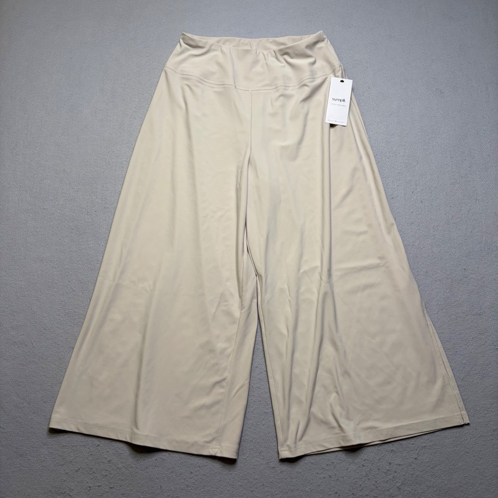 Sympli Side Slit Wide Capri Women 8 Cashew Beige 27251 Cropped Wide Leg‎ Pants